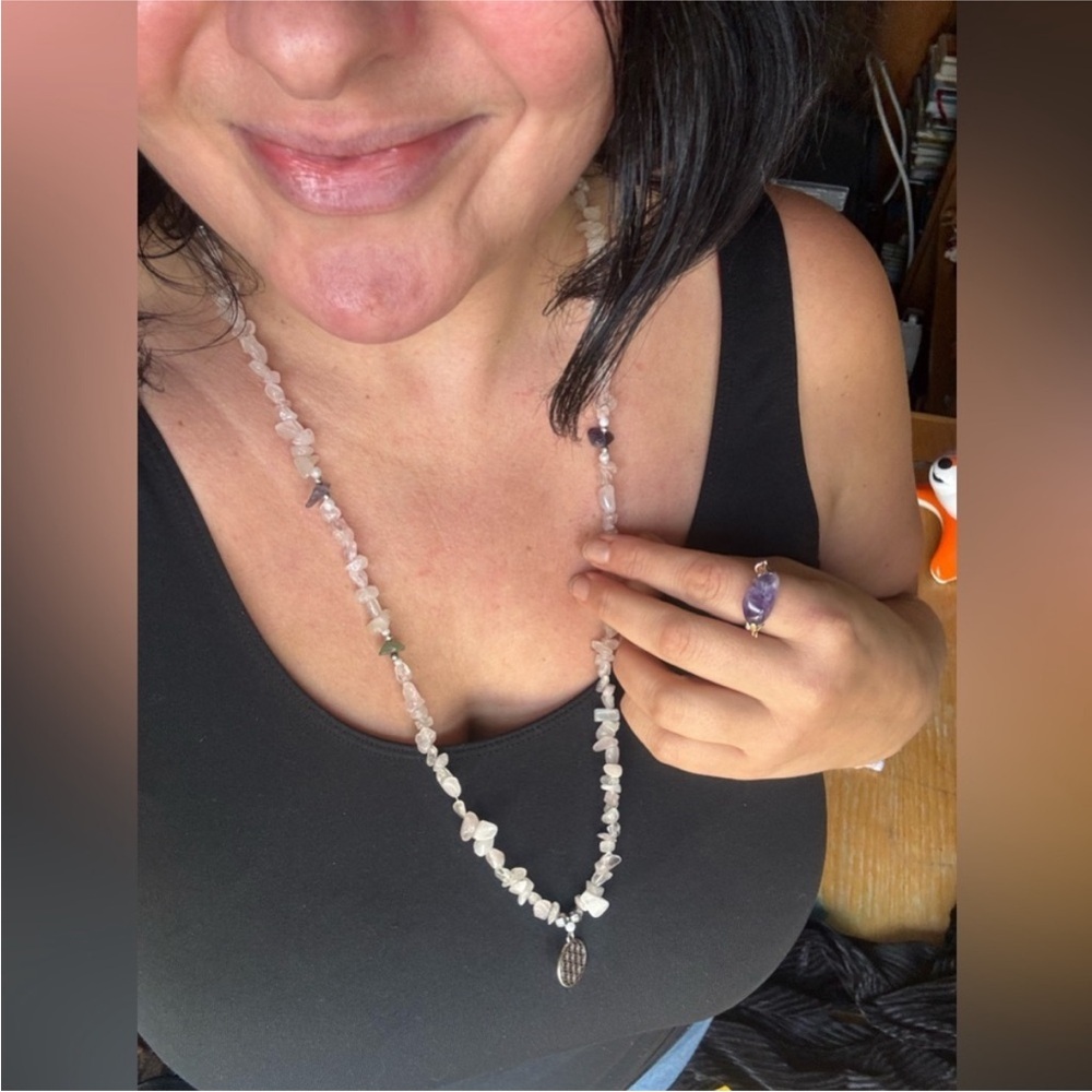 Artisan Rose Quartz & Green Aventurine Chip & Faceted Hematite Necklace Bracelet
